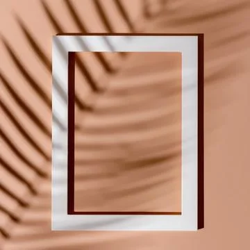 Square mockup with white frame for copy space and palm tree shadow on a paste 写真素材