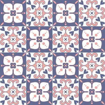 Square mosaic, ceramic tile design purple pink color, ornate arabic morocca.. Stockillustratie