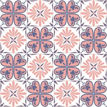 Square mosaic ceramic tile design purple pink color, ornate arabic moroccan.. Illustrazione stock