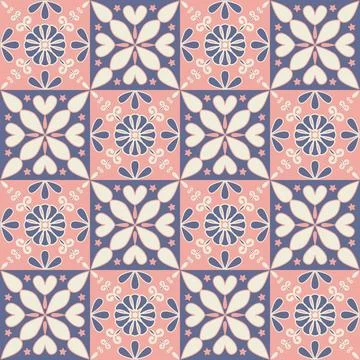 Square mosaic, ceramic tile design purple pink color, ornate arabic morocca.. Stock Illustration