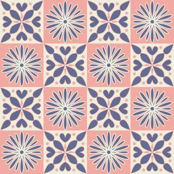 Square mosaic for decorating, ceramic tile design purple pink color, ornate.. Stock Illustration