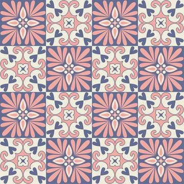 Square mosaic for decorating, ceramic tile design purple pink moroccan patt.. Illustrazione stock