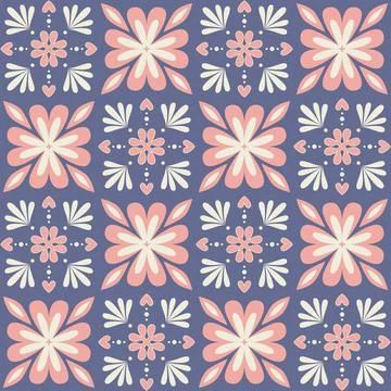 Square mosaic for decorating, ceramic tile design purple pink color, ornate.. Stock Illustration