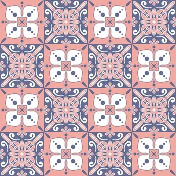 Square mosaic for decorating, ceramic tile design purple pink color, ornate a Stock Illustration