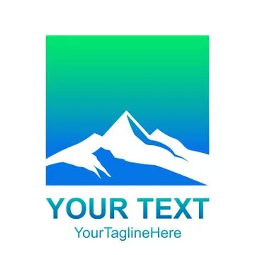 Square - mountain inside square shape with cross or plus icon Vector logo con Stock Illustration