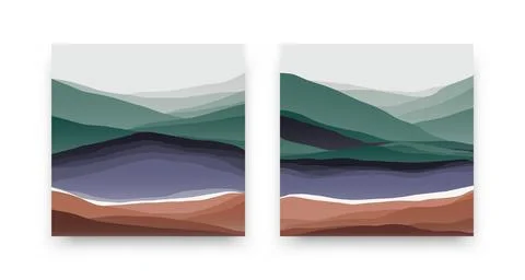 Square mountain landscape posters. Abstract contemporary nature background Stock Illustration
