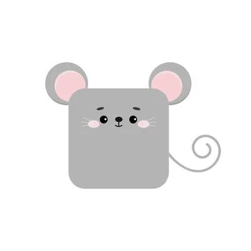 Square mouse or rat farm animal face icon isolated on white background. Stock Illustration
