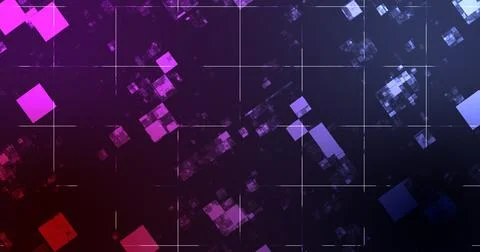 Square moving energy particles moving bg and exploding coding illusion gala.. Illustrazione stock