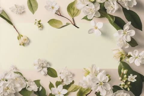 Square natural spring frame of cherry or apple blossoms in bloom on the bac.. Stock Illustration