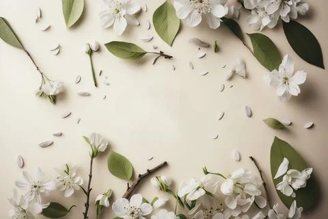 Square natural spring frame of cherry or apple blossoms in bloom on the bac.. Stock Illustration