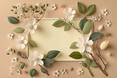 Square natural spring frame of cherry or apple blossoms in bloom on the backg Stock Illustration