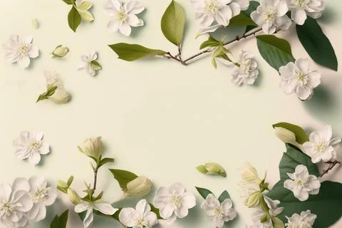 Square natural spring frame of cherry or apple blossoms in bloom on the bac.. Stock Illustration