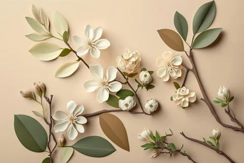 Square natural spring frame of cherry or apple blossoms in bloom on the backg Stock Illustration