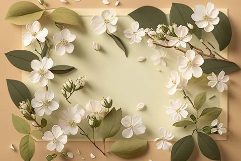 Square natural spring frame of cherry or apple blossoms in bloom on the backg Stock Illustration