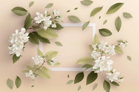 Square natural spring frame of cherry or apple blossoms in bloom on the bac.. Stock Illustration