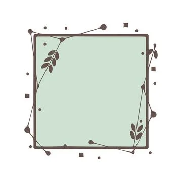 Square nature geometric frames with leaves made from lines and dots in hand d Stock Illustration