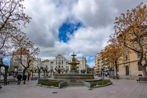 Square of Navarra in Huesca Stock Photos