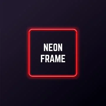 Square neon frames. Fluorescent outline border. Realistic vector led shape Stock Illustration