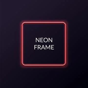 Square neon frames. Fluorescent outline border. Realistic vector led shape Stock Illustration