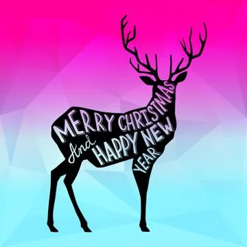 Square New Year design with a deer on the gradient background 库存插图