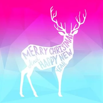 Square New Year design with a deer on the gradient background Stock Illustration