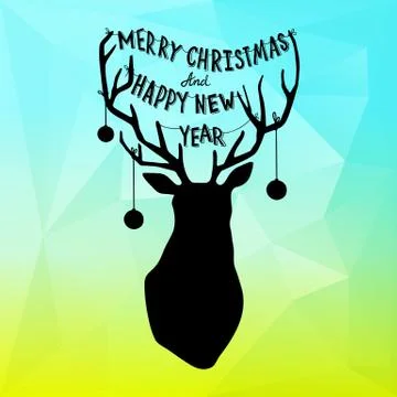 Square New Year design with gradient background and Christmas deer Stock Illustration