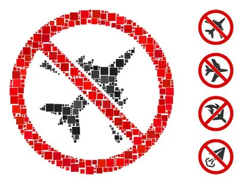 Square No Airplane Icon Vector Collage Stock Illustration