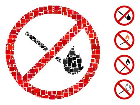 Square No Burning Match Icon Vector Mosaic Stock Illustration