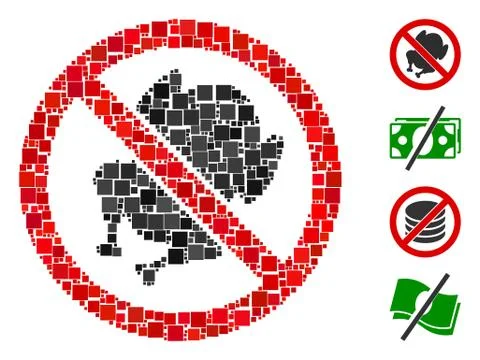 Square No Chicken Icon Vector Mosaic Stock Illustration