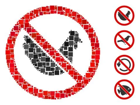 Square No Chicken Icon Vector Mosaic Stock Illustration