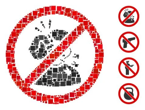 Square No Fightning Icon Vector Mosaic Stock Illustration