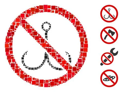 Square No Fishing Icon Vector Mosaic Stock Illustration
