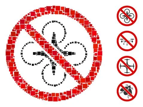 Square No Fly Drone Icon Vector Mosaic Stock Illustration
