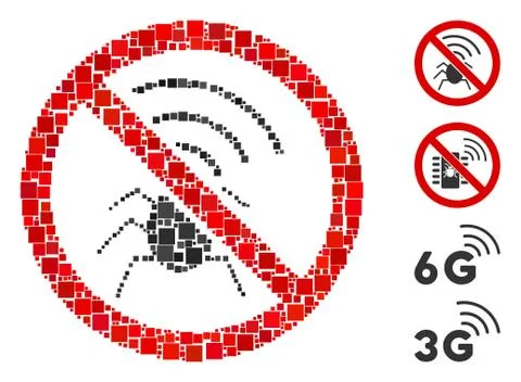 Square No Radio Bugs Icon Vector Collage Stock Illustration