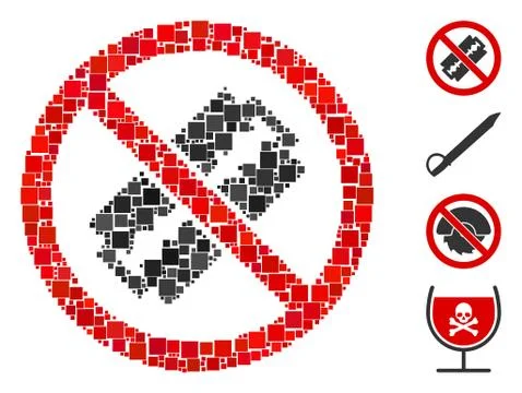 Square No Razor Blade Icon Vector Collage Stock Illustration