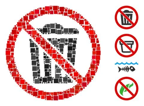 Square No Trash Can Icon Vector Collage Stock Illustration