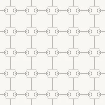 Square nodes with side circles connected in grid seamless pattern in minimal 스톡 일러스트