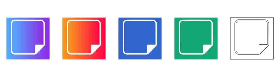 Square Note Icon Set with Folded Corner Stock Illustration
