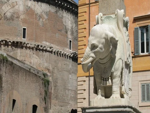 Square with obelisk and view of the pantheon Stock Footage 74477602
