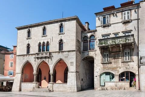 Square of the old town of Split in Croatia. Street in Split historical center Stock Photos