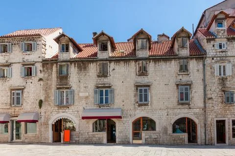 Square of the old town of Split in Croatia. Street in Split historical center Stock Photos