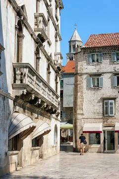 Square of the old town of Split in Croatia. Street in Split historical center Stock Photos