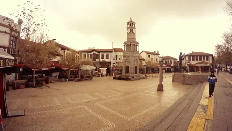 Square with old watch ancient Ankara Cloudy day Stock Footage 77872469