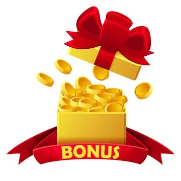Square open gift box with gold coins for games. Stock Illustration