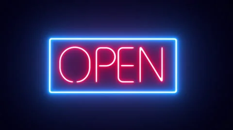 Square Open Neon Sign Loop in Front Stock Footage