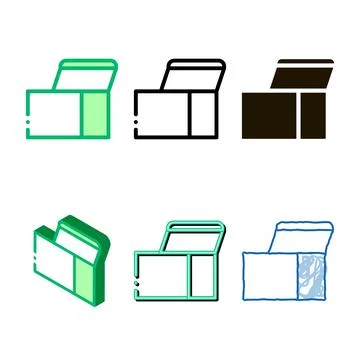 Square opened cardboard carton box vector mix icon Illustrazione stock