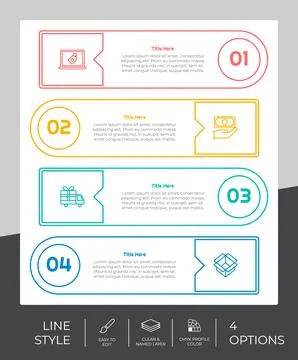 Square option infographic vector design with 4 steps &amp; colorful style for pre 스톡 일러스트