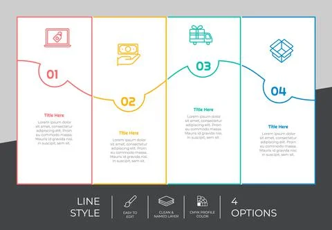 Square option infographic vector design with 4 steps &amp; colorful style for pre 스톡 일러스트