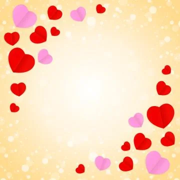 Square orange frame and red pink heart shape for template banner valentines c Stock Illustration