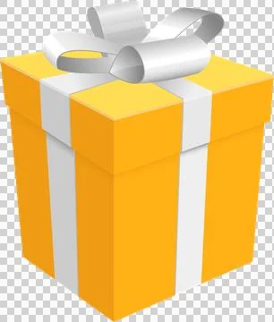 A square orange gift box tied with a white ribbon, topped with a fancy bow .. Stock Illustration
